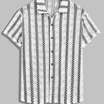 Men's Striped Hollow Knit Floral Short Sleeve Shirt