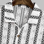 Men's Striped Hollow Knit Floral Short Sleeve Shirt