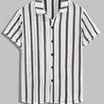 Men's Striped Hollow Casual Button-Down Short Sleeve Shirt