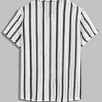 Men's Striped Hollow Casual Button-Down Short Sleeve Shirt