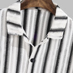 Men's Striped Hollow Casual Button-Down Short Sleeve Shirt