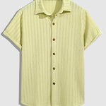 Men's solid color seersucker texture hollow lapel short-sleeved shirt