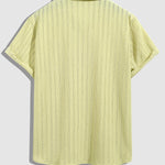 Men's solid color seersucker texture hollow lapel short-sleeved shirt
