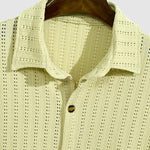 Men's solid color seersucker texture hollow lapel short-sleeved shirt