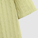 Men's solid color seersucker texture hollow lapel short-sleeved shirt