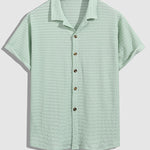 Men's seersucker texture solid color lapel short-sleeved shirt
