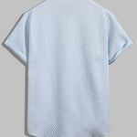 Men's solid color seersucker textured lapel button-down short-sleeved shirt