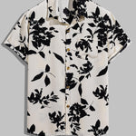 Men's leaf print casual button short-sleeved shirt