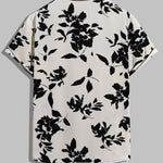 Men's leaf print casual button short-sleeved shirt
