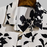 Men's leaf print casual button short-sleeved shirt