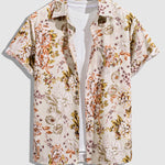 Men's floral print retro skin-friendly casual short-sleeved shirt