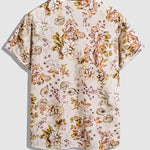 Men's floral print retro skin-friendly casual short-sleeved shirt