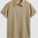 Men's seersucker textured zipper lapel polo short-sleeved shirt