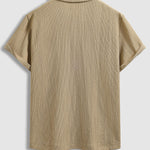 Men's seersucker textured zipper lapel polo short-sleeved shirt
