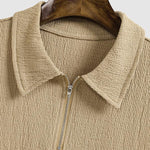 Men's seersucker textured zipper lapel polo short-sleeved shirt