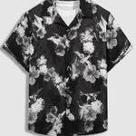 Men's Floral Crane Print Sheer Casual Short Sleeve Shirt