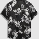 Men's Floral Crane Print Sheer Casual Short Sleeve Shirt