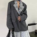 Lace-paneled Collar Striped Casual Suit Jacket