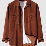 Men's Corduroy Solid Pocket Long Sleeve Shirt
