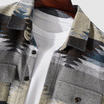 Men's Vintage Aztec Geometric Print Wool Double Pocket Button Down Jacket