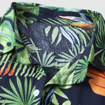 Men's Cotton-Linen Hawaiian Floral Print Resort Short Sleeve Shirt