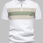 Men's Knitted Striped Casual Business Half-Zip short sleeve POLO
