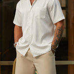 Men's Striped Single Pocket Casual Short Sleeve Shirt