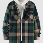 Men's classic brushed plaid lapel double pocket lapel shirt