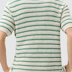 Men's Striped Hollow Knitted Casual Lapel Short Sleeve Shirt