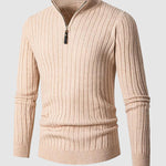 Men's Solid  Cable Casual Zip Stand Collar Sweater