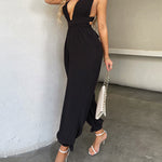 Zeagoo Women's Crisscross Tie Backless Halter Jumpsuit Deep V Neck Sleeveless Jumpsuits