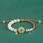 Buddha Stones 925 Sterling Silver Hetian Jade Peace Buckle Beaded Luck Happiness Charm Bracelet