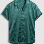 Men's Satin Paisley Pattern  Cuban Collar Shirt Casual Shorts Set