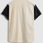 Men's Terry Cloth Plaid Color Block Cuban Collar Shirt Casual Shorts Set