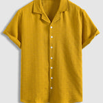 Men's geometric texture casual Cuban collar solid color short-sleeved shirt