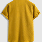 Men's geometric texture casual Cuban collar solid color short-sleeved shirt