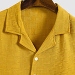 Men's geometric texture casual Cuban collar solid color short-sleeved shirt