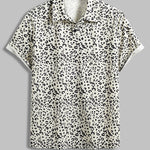 Men's leopard print corduroy short sleeve polo