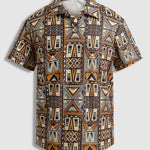Men's Retro Geometric Print Corduroy Short Sleeve Polo