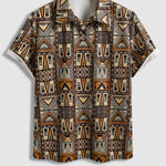 Men's Retro Geometric Print Corduroy Short Sleeve Polo