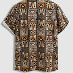 Men's Retro Geometric Print Corduroy Short Sleeve Polo