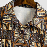 Men's Retro Geometric Print Corduroy Short Sleeve Polo