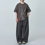Japanese Retro Patchwork Collarless Shirt
