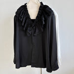 Padded Shoulder Ruffle Collar Loose Drape Shirt