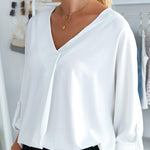 Zeagoo V-Neck Long Sleeve Buckle T-Shirt Plain Shirts Shirt Top Elegant Shirts Casual Slim Fit Basic
