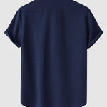 Men's Solid cotton casual lapel solid color short-sleeved shirt