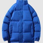 Men's solid color fleece-lined stand collar warm puffer jacket