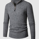 Men's Solid  Cable Casual Zip Stand Collar Sweater
