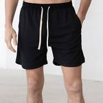 Men's Solid Color Waffle Drawstring Elastic Waist Casual Shorts