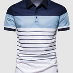 Men's knitted striped casual business lapel short sleeve POLO